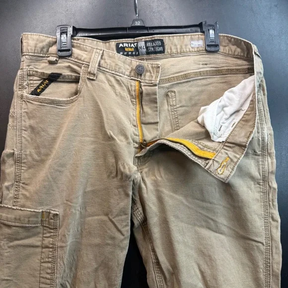 Ariat Rebar M4 Relaxed Straight Pants Mens 34x34 Khaki Carpenter Utility FLAW - Picture 5 of 14